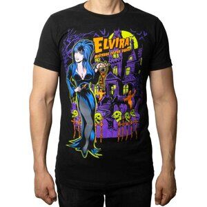 Licensed Elvira Mistress Haunted House Black Graphic Tee S-M-L-XL-2XL-3XL NWT